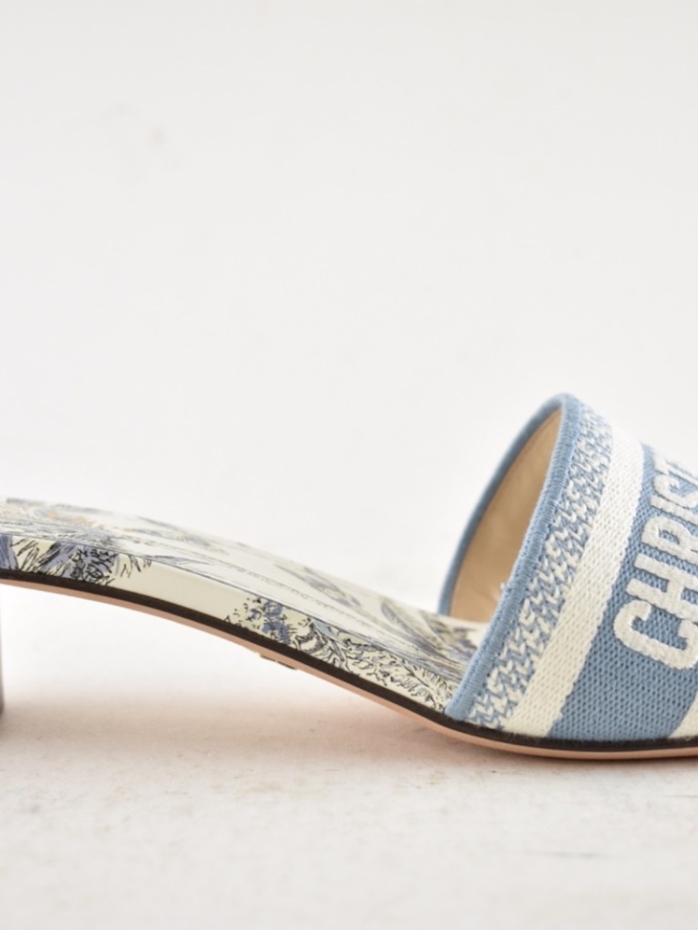 Christian Dior Dway Heeled Slide Blue White TDJ Palms Logo Heel Sandal 41 - Picture 4 of 8